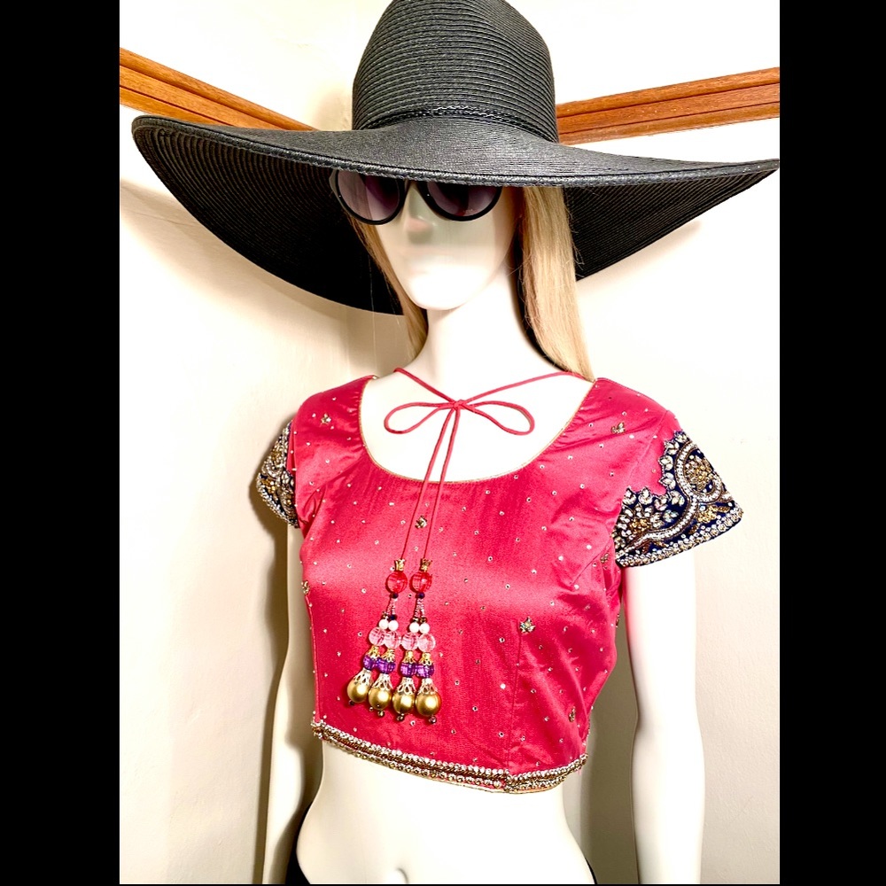 Rein-Stone Embellished Pink Mid Crop Top